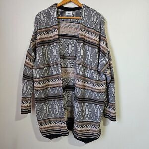 EUC OLD NAVY TRIBAL PATTERN OPEN LONG CARDIGAN BOHO SIZE XL